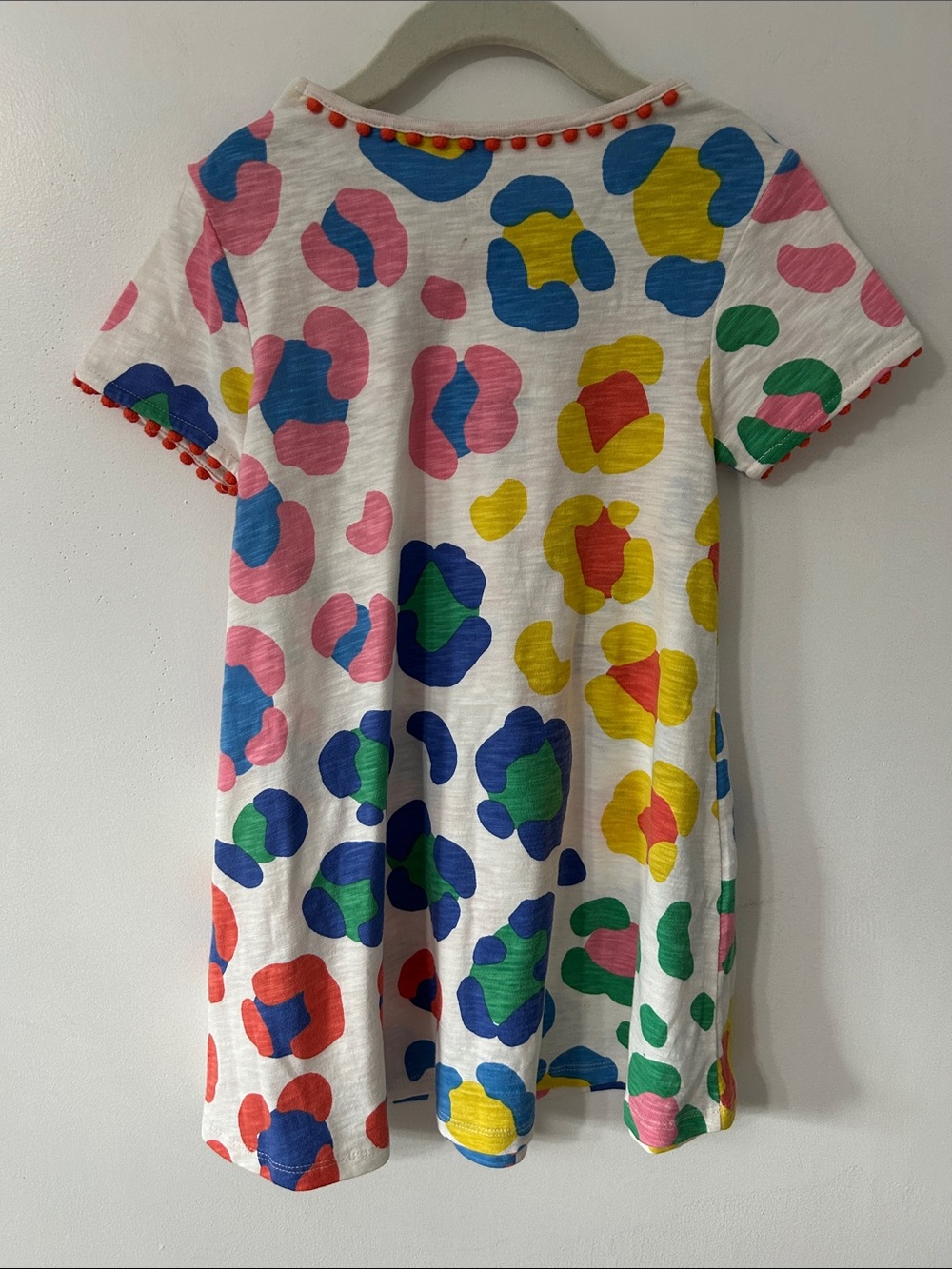 Boden Girls Dress Multicolor Abstract Short Sleeve With Pom Pom Detail Playful - Picture 5 of 11